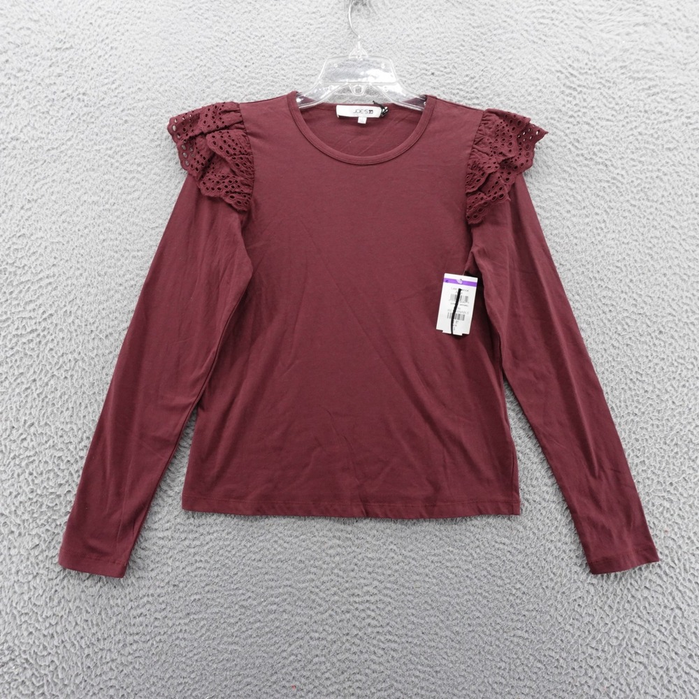 Joes Jeans Womens Vineyard Wine‎ Eyelet Ruffle Long Sleeve Knit Top Small NEW